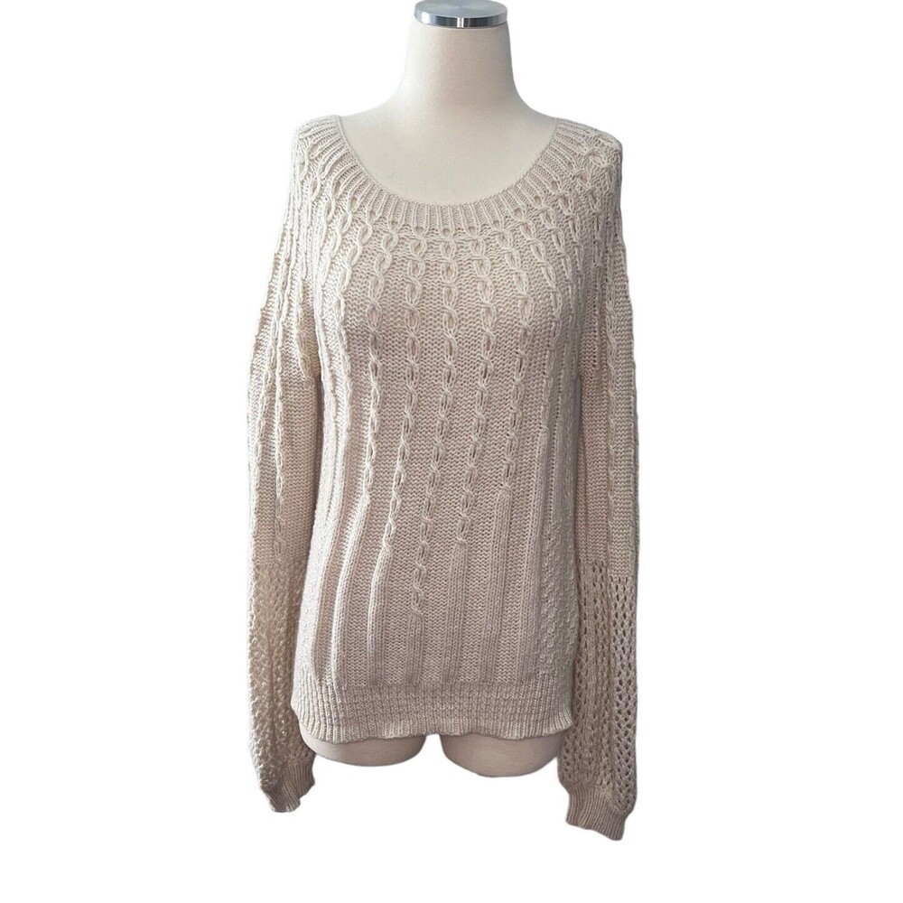 Anthropologie Guinevere Purl Wise Cable Knit Alpaca Wool Sweater Size Medium